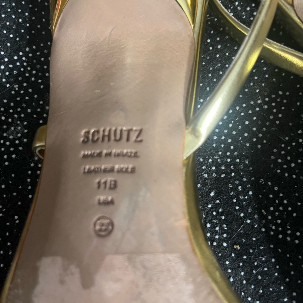 SCHUTZ Metallic Gold Strappy Kitten Heel Sandal - Picture 8 of 10